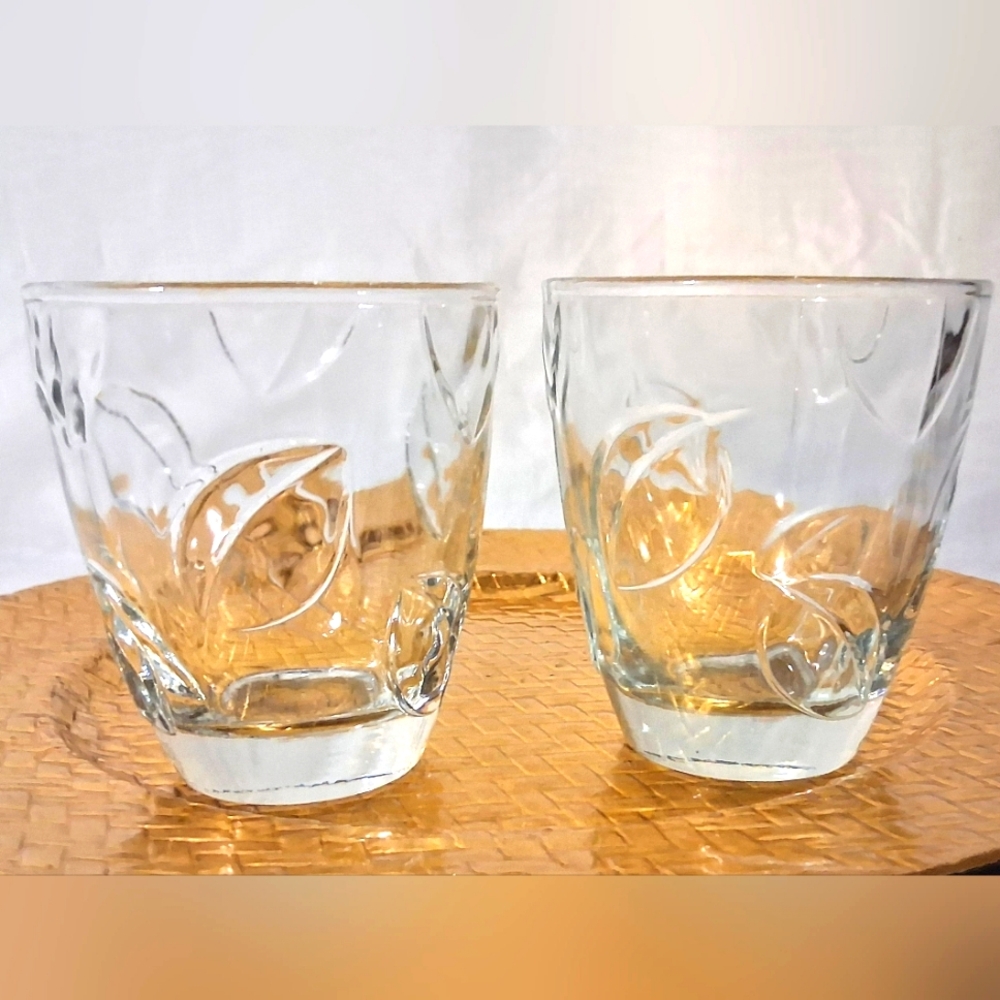 Pair of Cristal D' Arques "Botanif Leaf" Old Fashion or Tumblers - 10oz